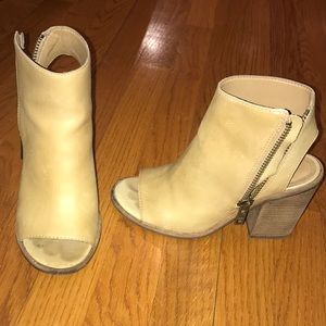 Open toe heeled booties by Steve Madden